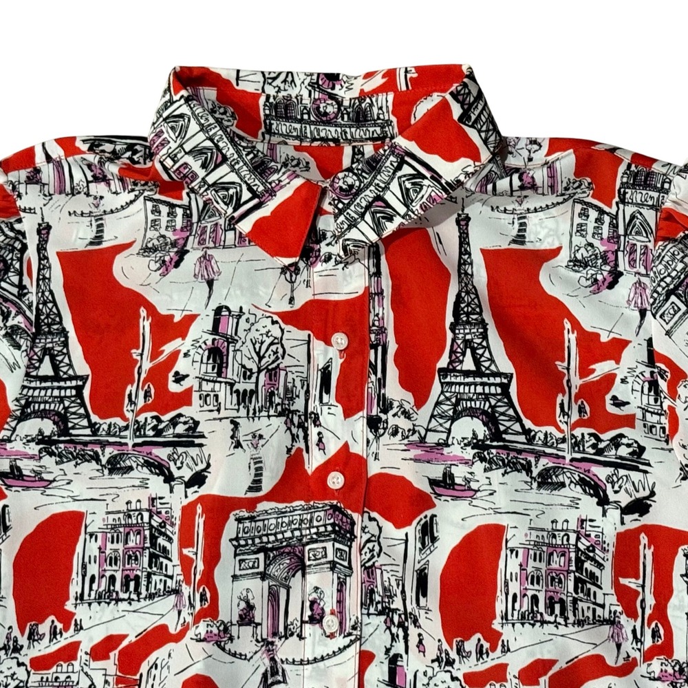 Karl Lagerfeld Paris Print Button Down Shirt Eiffel Tower Graphic Top - Picture 3 of 6
